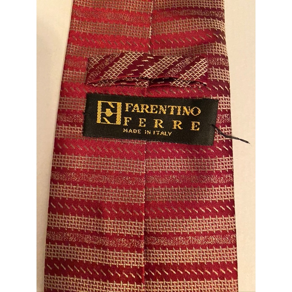 Farentino Ferre Red Gold Striped Silk‎ Tie Made in Italy Woven Necktie